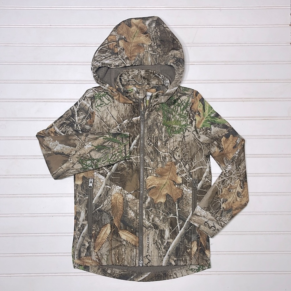 MAGELLAN OUTDOORS VGUC Youth Camouflage RealTree Hooded Jacket